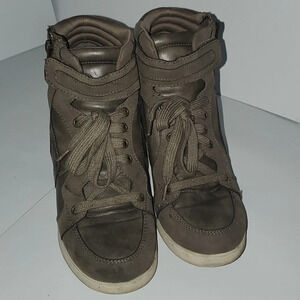 CANDIES Womens BOOTS Booties SIZE 9.5 M Brown Leather Suede Wedge Ankle
